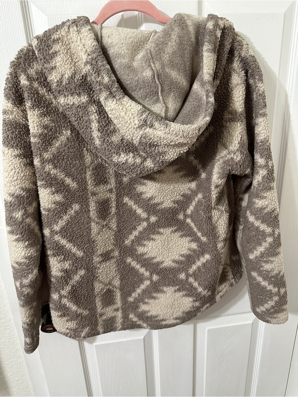 Billabong Women's Cream & Gray Patterned Sherpa Zip Hoodie - Picture 3 of 4